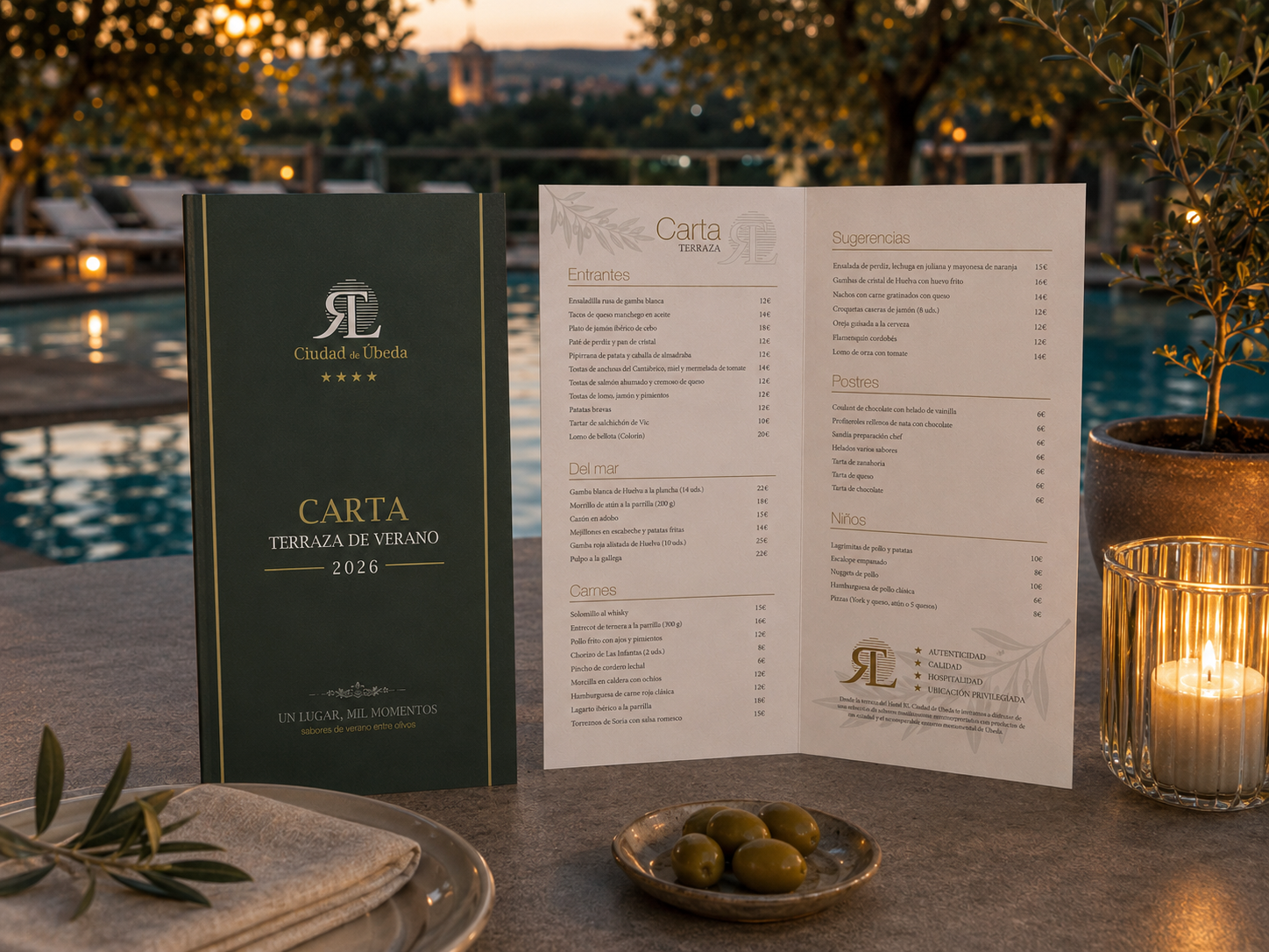 Carta de terraza de verano del Hotel RL junto a la piscina